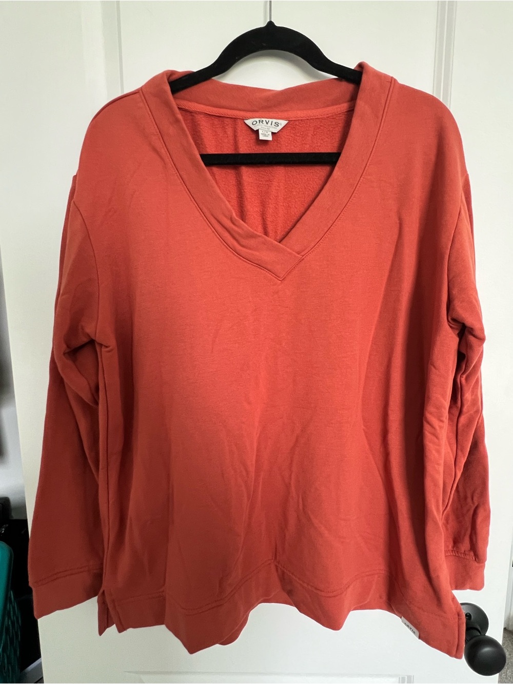 Orvis Women's Orange V-Neck Sweatshirt